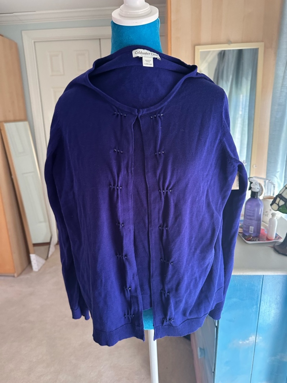 Coldwater Creek Deep Purple  Cardigan with beaded closure see inset pic